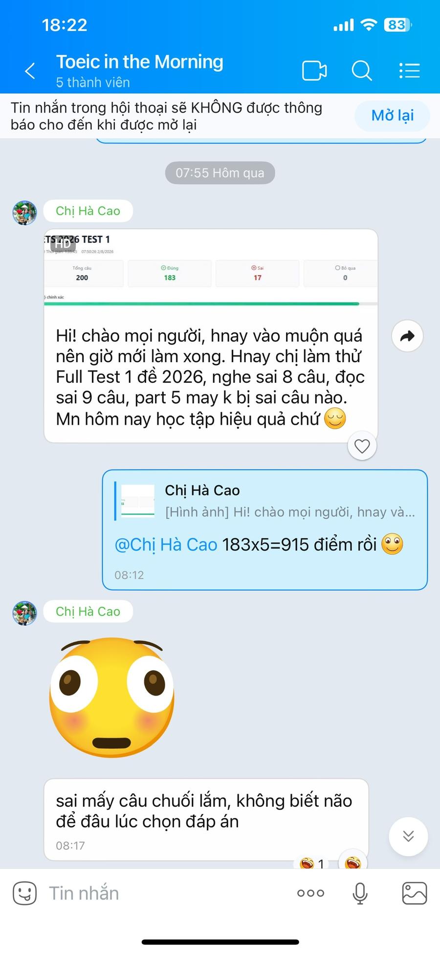 Học viên chị Hà Cao làm full test đạt 915 điểm
