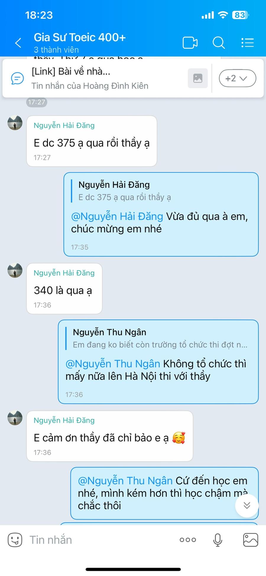Học viên Hải Đăng đạt 375 điểm, qua môn