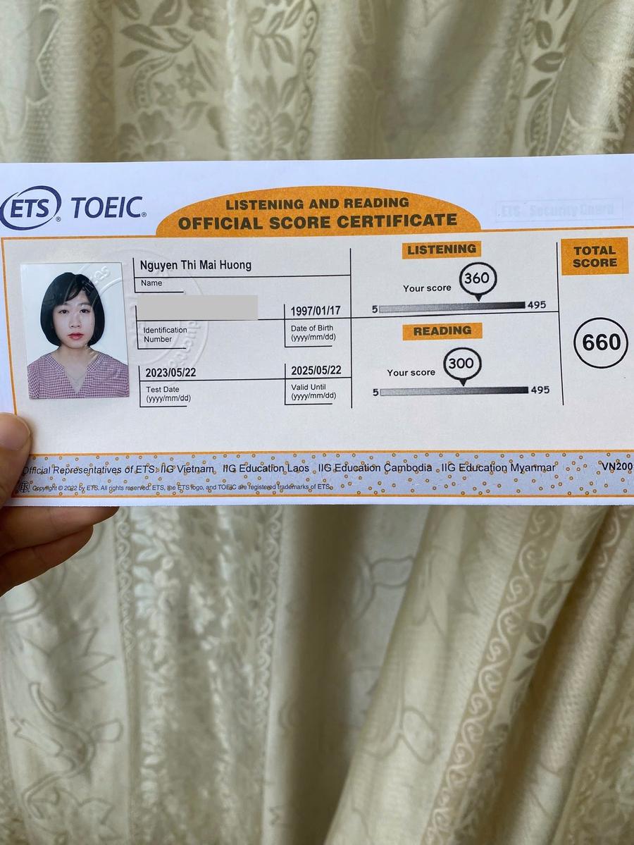 Bảng điểm TOEIC 660 - Nguyen Thi Mai Huong